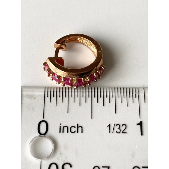 Ross Simons 925 sterling silver 14k gold vermeil genuine ruby hoop Earrings - Picture 5 of 7